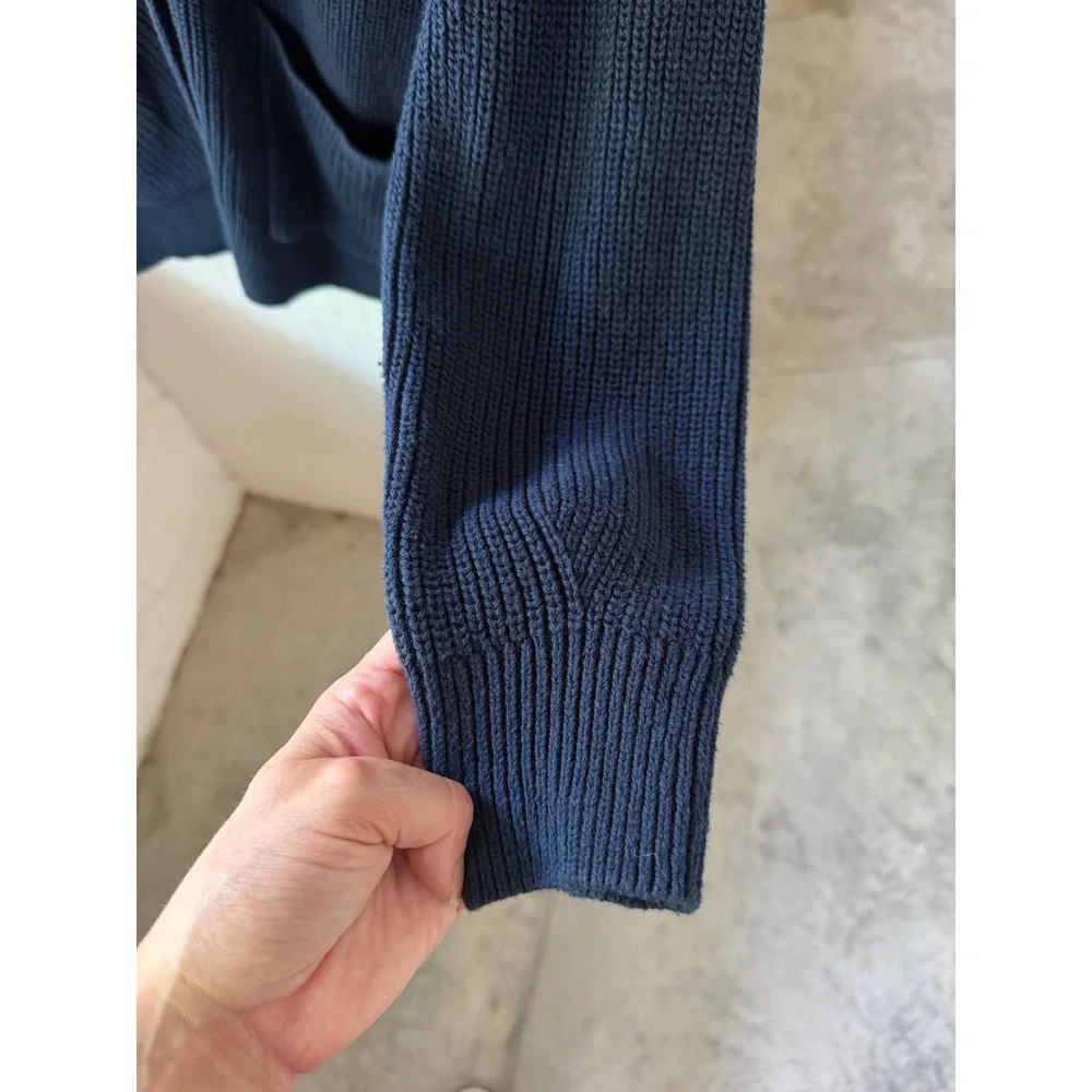 LOFT Cotton Knit Navy Blue Shaker Cardigan Sweater Button Front Large - Picture 5 of 9